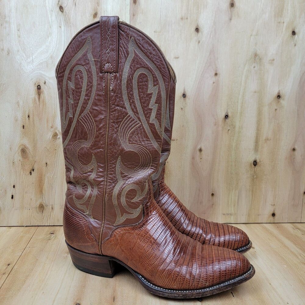 El Dorado Hand Made Boots Brown Lizard Skin Embossed Leather 9D Western Cowboy